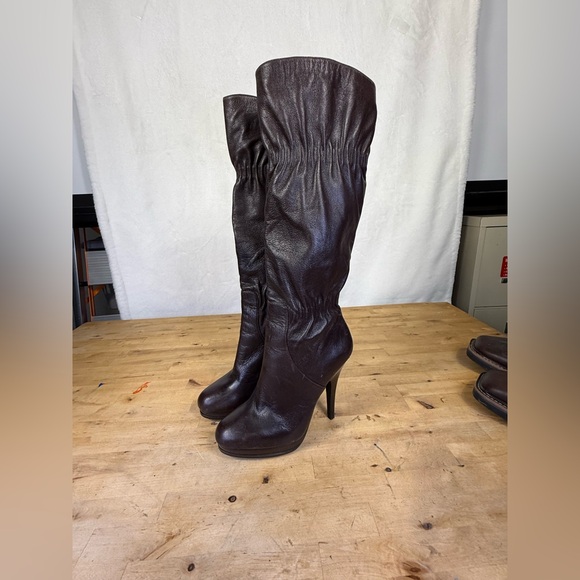 Michael Kors Brown Leather High Heel Knee High Boots Size 8.5 - Picture 1 of 16